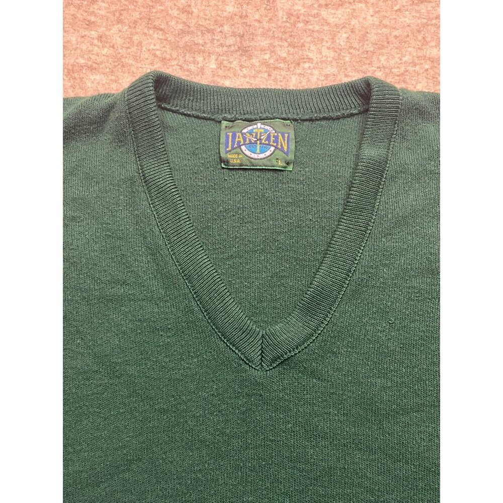 Vintage 90s Jantzen Made In The USA Green V-Neck Sweater Vest Large - Picture 2 of 6